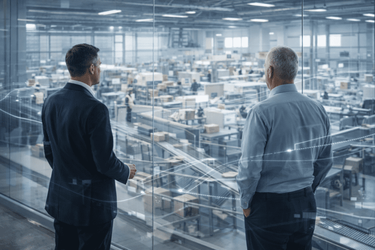 Image of business associates observing operational work flow.