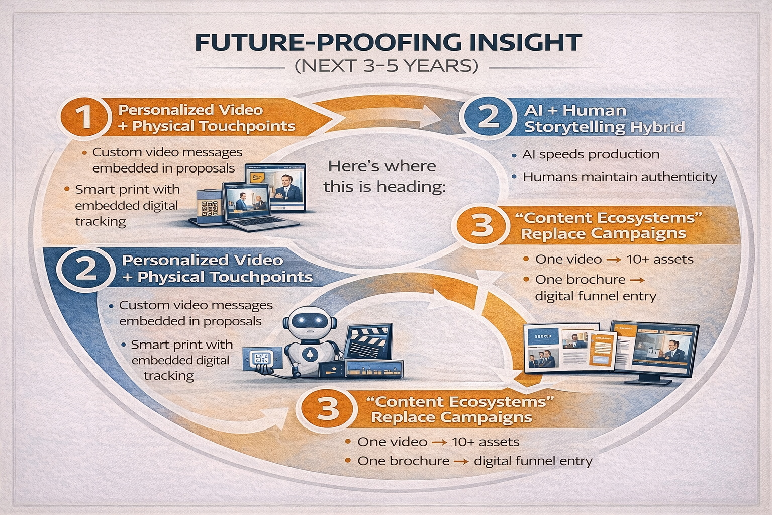 infograph of the future of marketing through video and brochures.