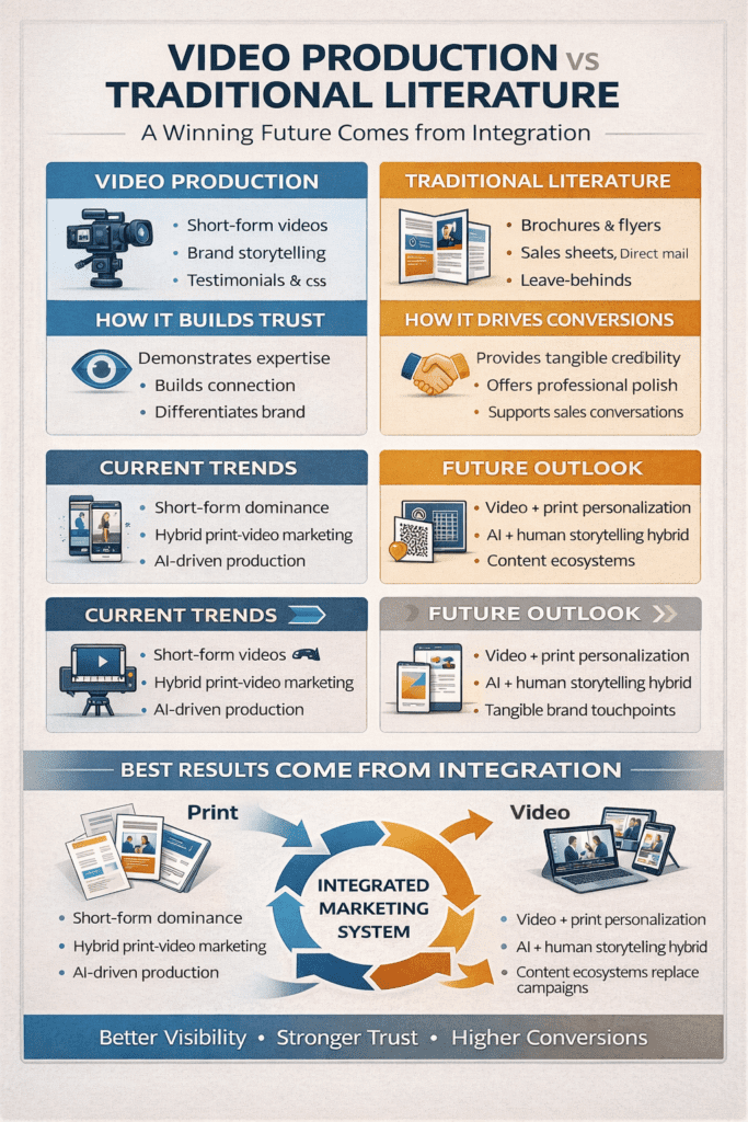 infograph showing video production vs traditional literature