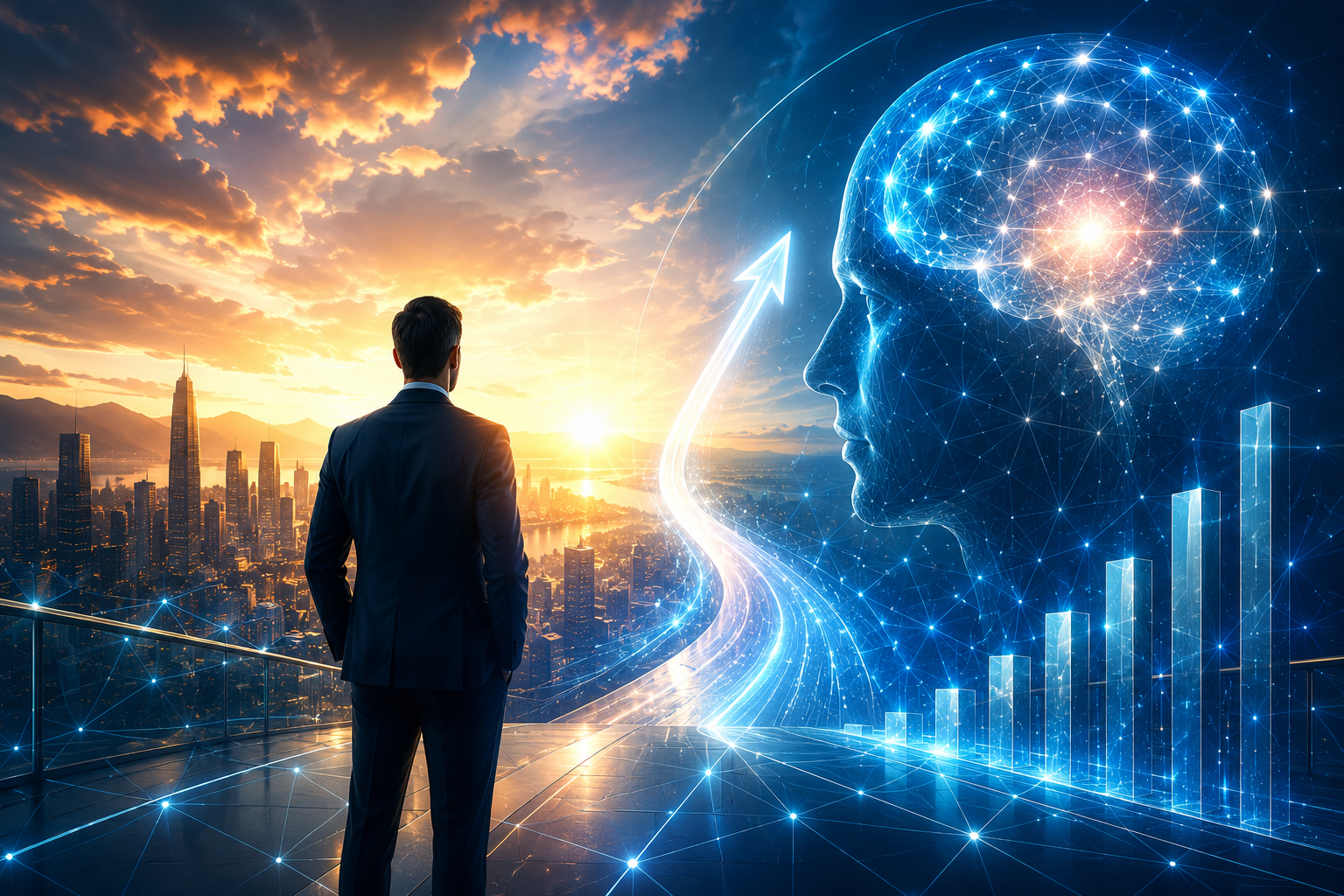 image showing the future of businesses and the optimization of AI and humans. 