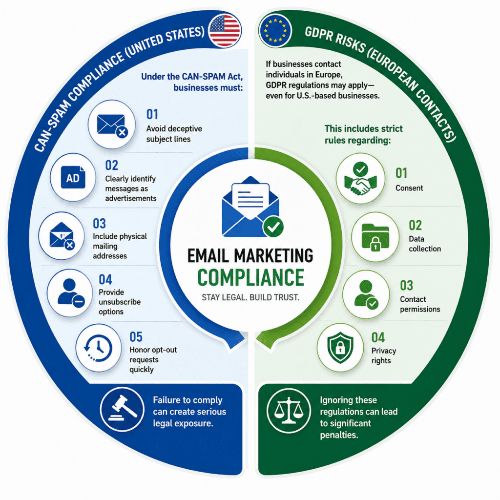infographic image showing email compliance for both the US and Europe