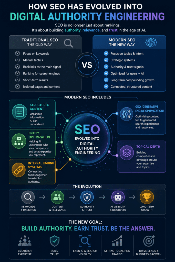 image showing how SEO optimization has evolved into digital authority engineering.