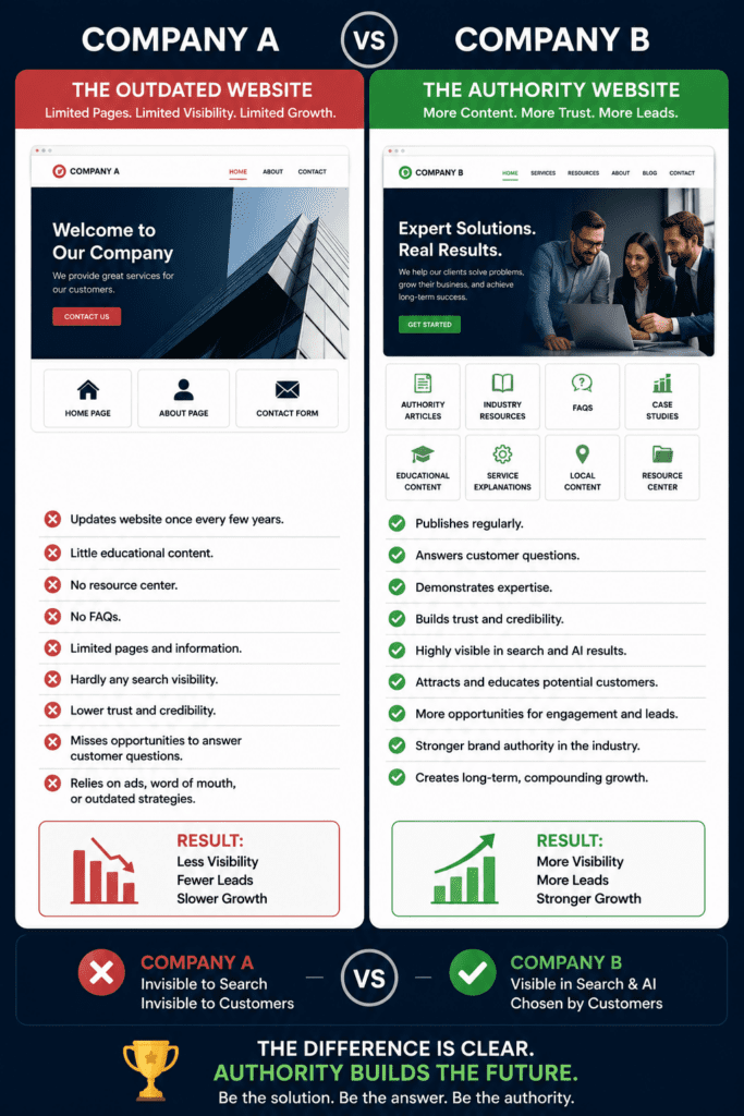 visualization of two companies with two different website approaches.
