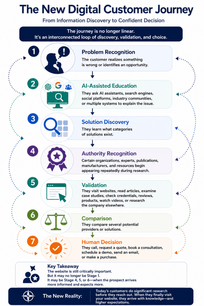 infograph showing the new customer journey when using the internet and how it connects to your website.